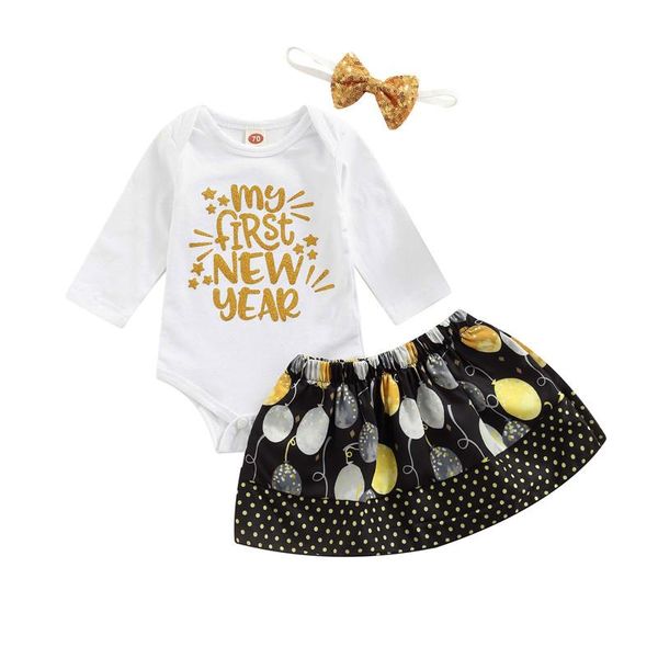 Наборы одежды 0-18M Baby Girls 3PCS Одежда набор Письмо Печать с длинным рукавом ползунки шар юбка головной полос младенца 2022 года