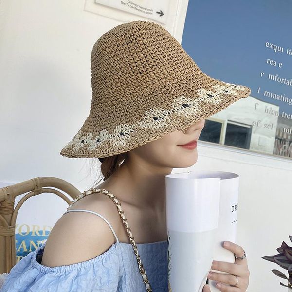 

beanie/skull caps folding straw hat women summer outing sun holiday beach tide, Blue;gray