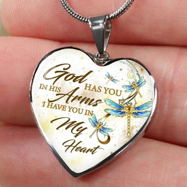 

pendant necklaces god has you in his arm i have my heart dragonfly necklace memorial jewelry gift, Silver