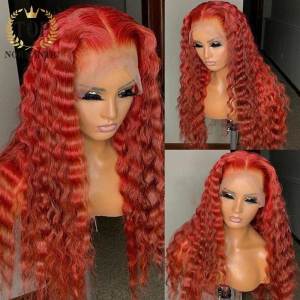 

ormantic red color 13x4 lace front human hair wigs preplucked remy brazilian deep wave closure wig for women, Black;brown