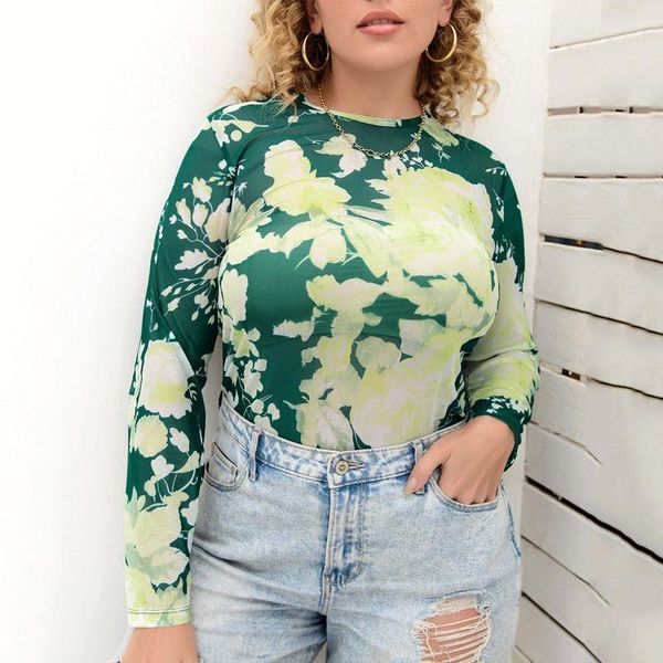 

plus size t-shirt women clothing autumn winter long sleeve slim ladies fashion large tie dye blouse 2021 floral tight t shirt, Black