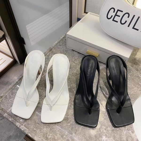 

dress shoes fashion flip-flops medium high heel slippers girl mules women luxury sandals slip on square toe 2021 party outdoor, Black