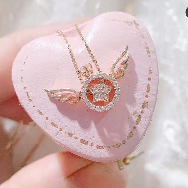 

pendant magic ring necklace plated with 18k rose golden zhou family angel wing bb ring pendant women's simple fashion clavicle chain, White
