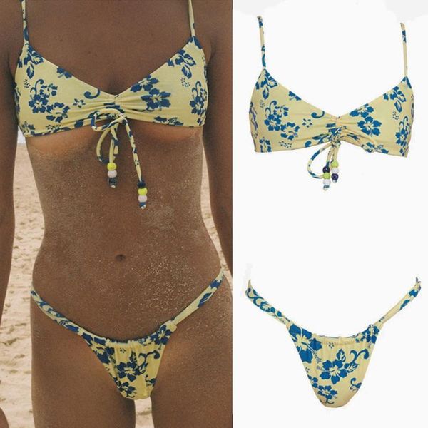 

women's swimwear rinabe bikini floral print string set push up swimsuit 2021 bikinis women biquini beach bathing suit, White;black