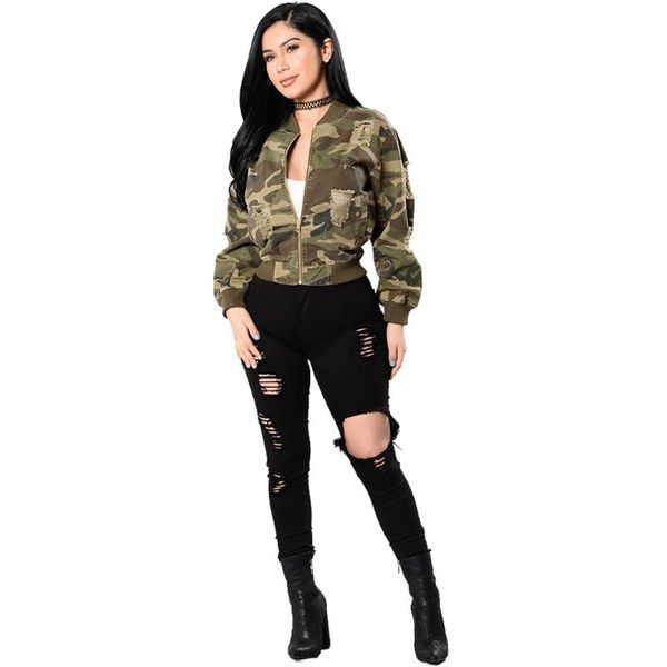 

women's jackets fashion women camouflage short jacket coat classic long sleeve zipper up loose outwear streetwear spring autumn sport c, Black;brown