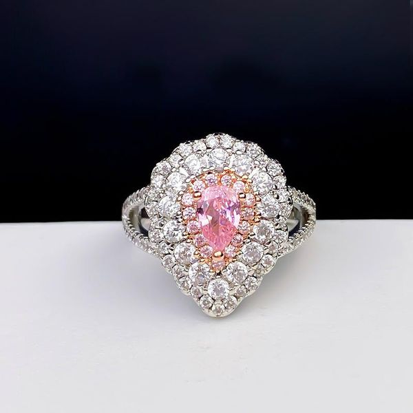 

cluster rings 2021 luxury 4x6mm pear cut citrine pink gemstone adjustable for women holiday birthday fine jewelry gifts, Golden;silver