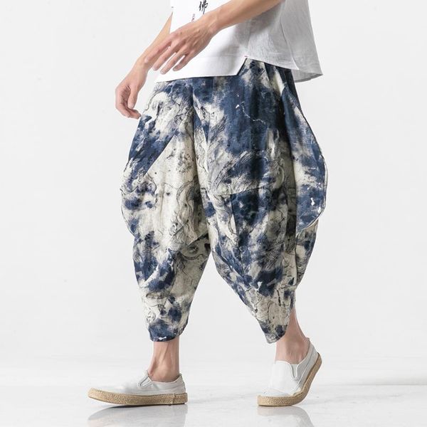 

autumn cotton harem pants men casual hip hop trousers drawstring cross bloomers calf-length joggers streetwear men's, Black