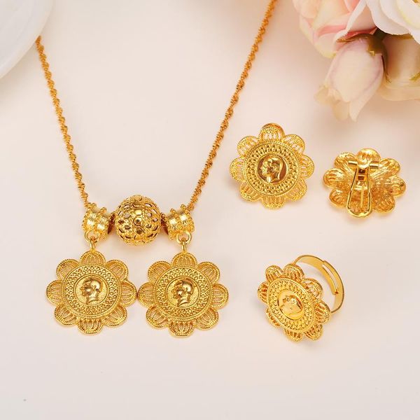 

earrings & necklace bangrui mustafa kemal ataturk coin set jewelry necklace/earrings/ring gold color ethiopia bridal wedding eritrea, Silver