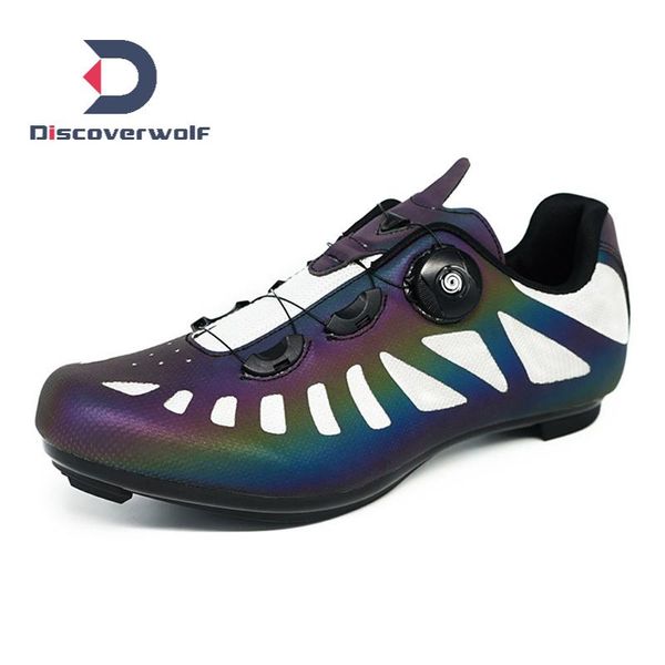 

cycling footwear discoverwolf mens road fluorescent shoes reflective wear-resistant breathable bicycle racing self-locking sneakers, Black