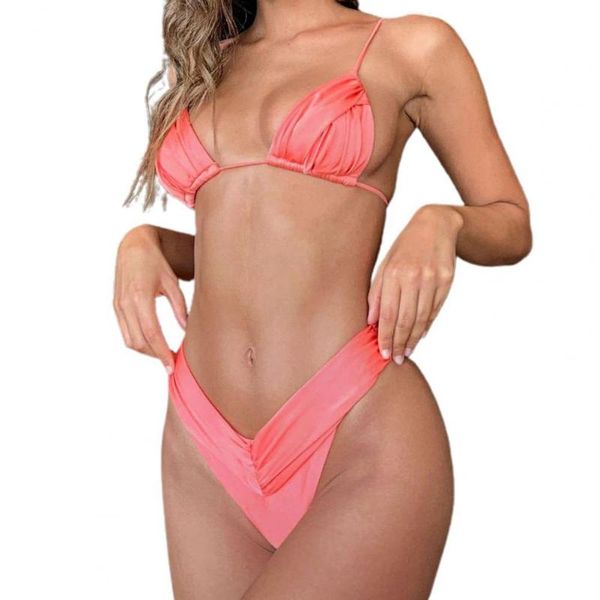

women's swimwear summer stylish women swimsuit pleated high cut backless lacing bra thong two piece swimming suit bikini for beach, White;black