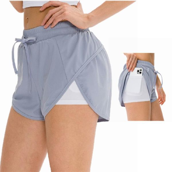 

yoga outfit summer athletic workout fitness women shorts 2 in 1 running sport gym double with pocket cycling biker