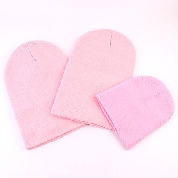 

3pcs/set gift cotton blend cute knitted comfortable adjustable winter solid warm fashion parent child cap suit caps & hats, Yellow