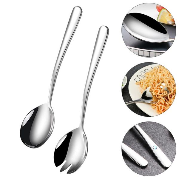 

spoons 1 set stainless steel salad spoon fork serving flatware (silver)