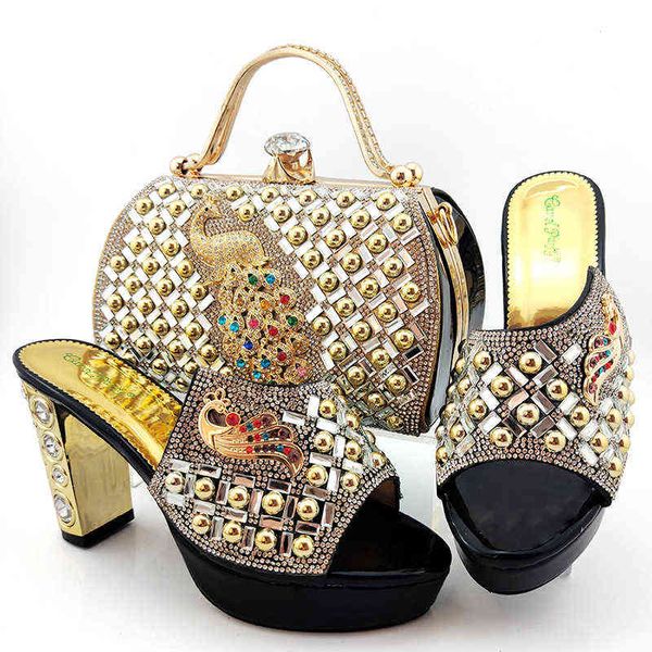 

special sier fashion sandals with handbags, high heels and thick bag set, Black