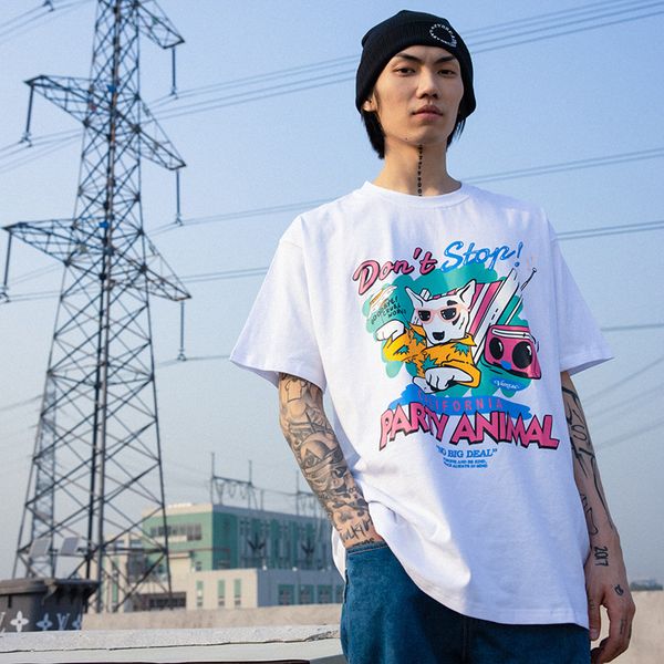

summer fashion hip hop beach dog print t-shirt oversize crew neck top, White;black
