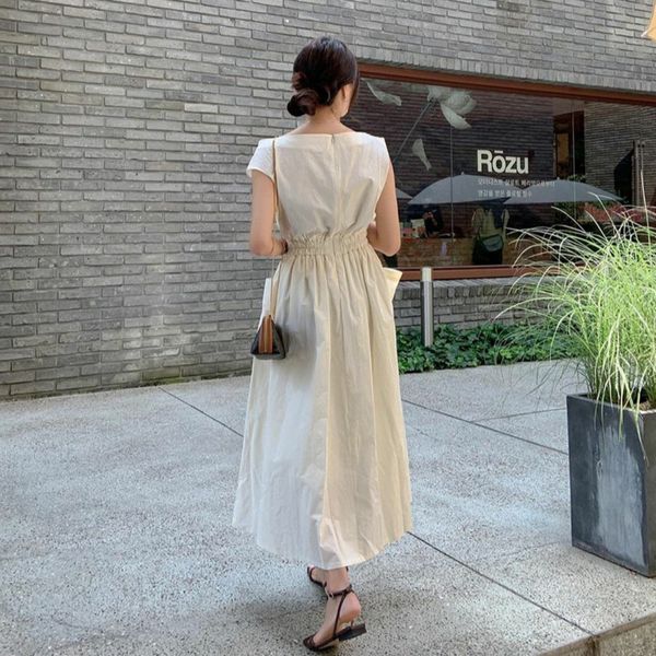 

casual dresses [ewq] simple ladies robe summer women vintage loose high waist thin elegant sleeveless folds laides maxi 5yyt, Black;gray