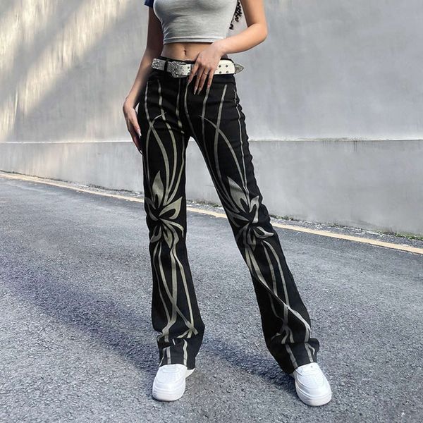 

winter fashion wear symmetrical printed denim pants slim fit casual, Blue