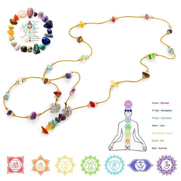 

earrings & necklace bohemian 7 chakra healing reiki stone beads bracelet&necklace colorful crystal jewelry set handmade energy yoga bangle c, Silver