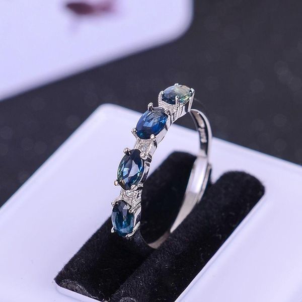 

cluster rings genuine sapphire ring silver 925 natural blue star stone, Golden;silver