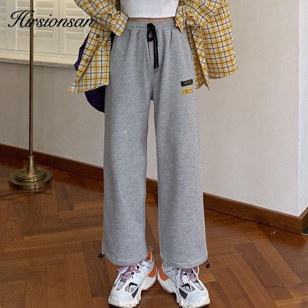 

women's pants & capris hirsionsan loose sport women 2021 spring korean drawstring student streetwear cotton casual female harem trouser, Black;white