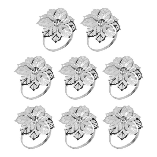

napkin rings 8pcs flower decorative holders for wedding banquet dinner party table decoration (silver)