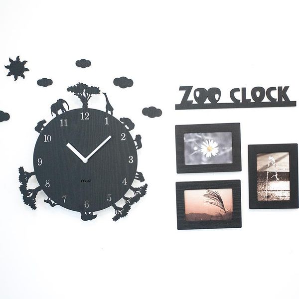 

wall clocks black cartoon clock living room wooden animal numbers silentsingle face zegar scienny household products ef50wc
