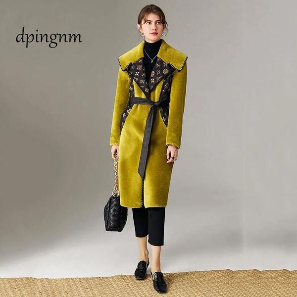 

women's wool & blends jacket parka winter clothing women faux fur hairy long coat lapel overcoat thick warm plus size female plush coat, Black
