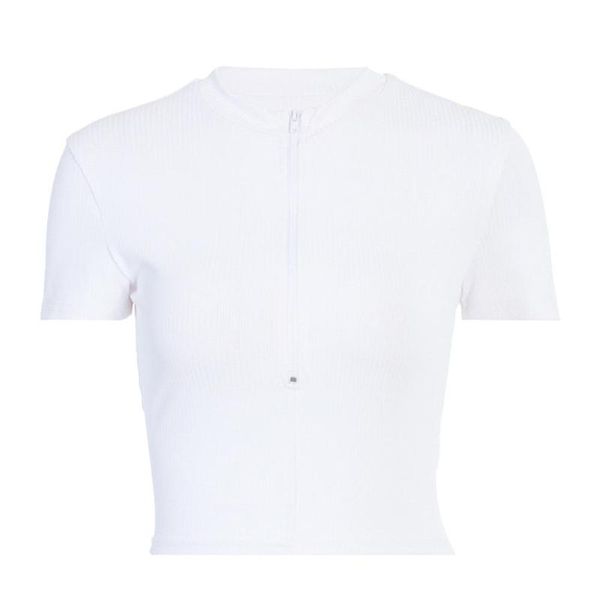 

women's tanks & camis women low-cut short sleeve zipper exposed navel crop summer solid color for shopping daily wear, White