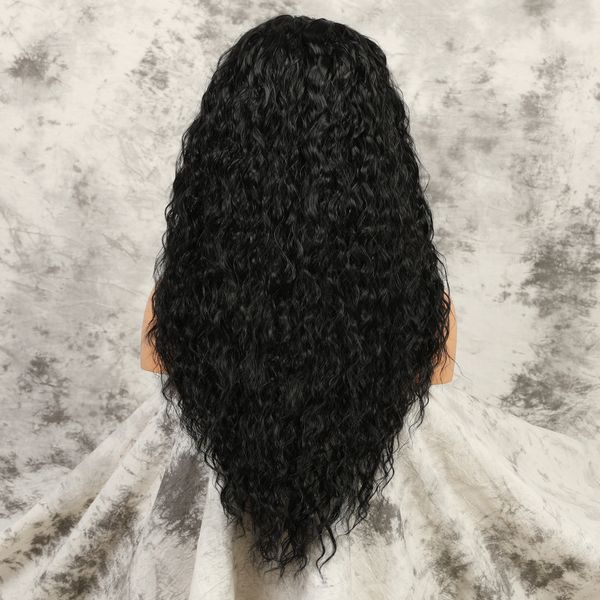 26Black Curly Synthetic Lace Front Wig Glueless Heat Resistant Fiber Hair Natural Hairline For Women Wigs side Part Medium capfactory direct