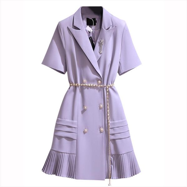

plus size short sleeve women dresses blazer summer work suit purple white, Black;gray