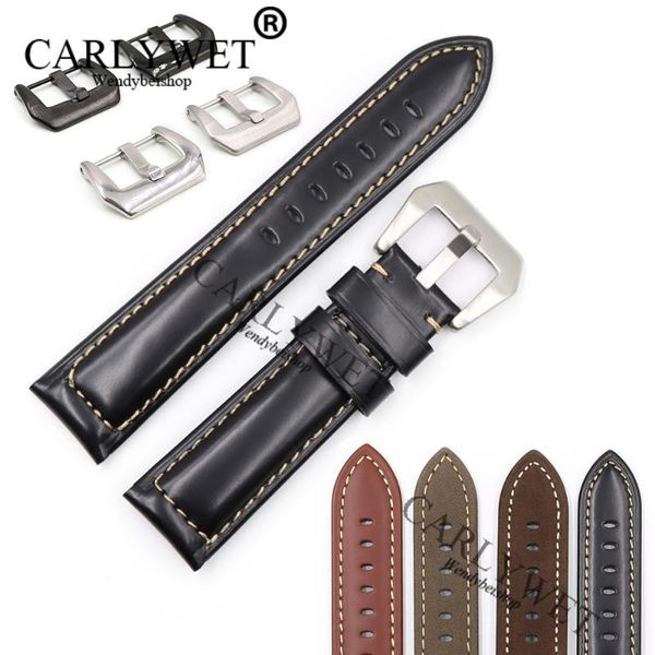 

watch bands carlywet 22 24 26mm black brown real smooth suede leather handmade thick wrist band strap belt