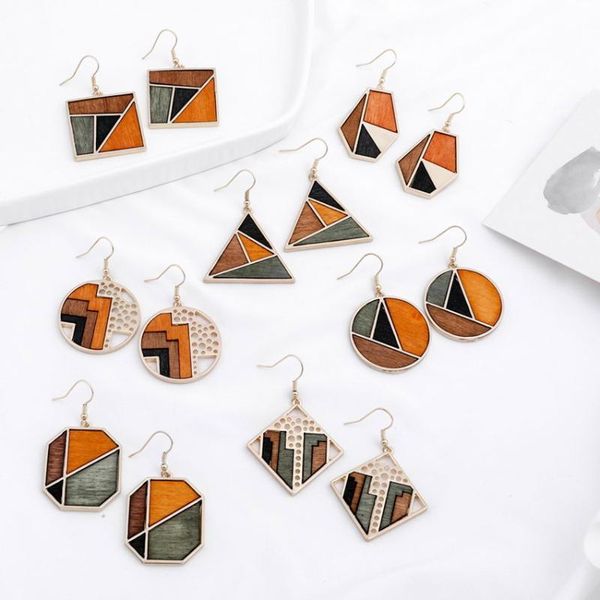 

dangle & chandelier multicolor geometric natural wood group abstract statement earrings for women unique combination art designer boutique j, Silver