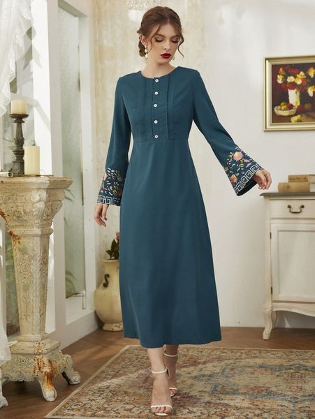 

floral embroidery flounce sleeve dress o0pl#, Black;gray