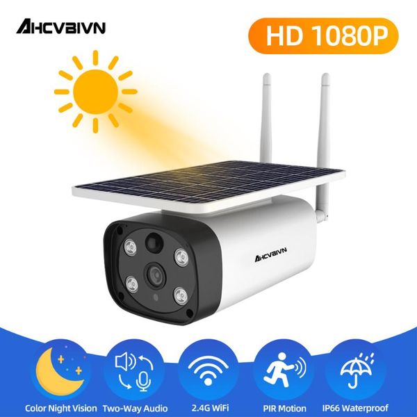 

solar wifi 1080p wireless security camera full color outdoor waterproof panel power pir detection two way audio ip cameras