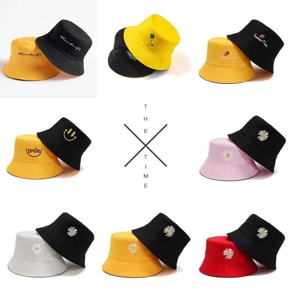 

spring summer double face fisherman's male and female parent child sunscreen korean daisy basin hat, Blue;gray