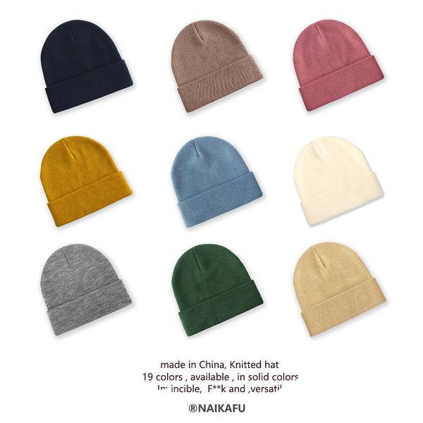 2021 Yün Beanies Şapkalar Düz Renk Erkekler Ve Kadınlar Güz Kış Kapaklar Avrupa Amerikan Örme Şapka Akrilik Soğuk Beanie