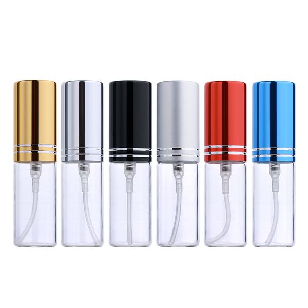 

50pcs/lot 5ml transparent thin glass spray bottle sample vials portable mini perfume atomizer gold silver cap