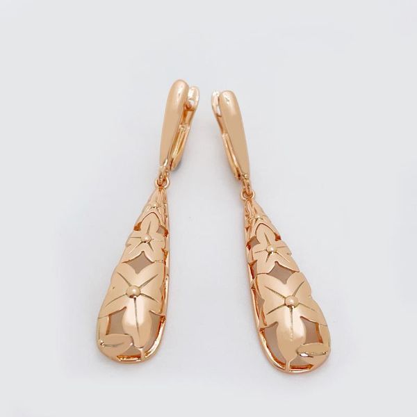 

dangle & chandelier unique long simple women wedding fine fashion jewelry 585 rose gold hollow glossy carved vintage earrings, Silver