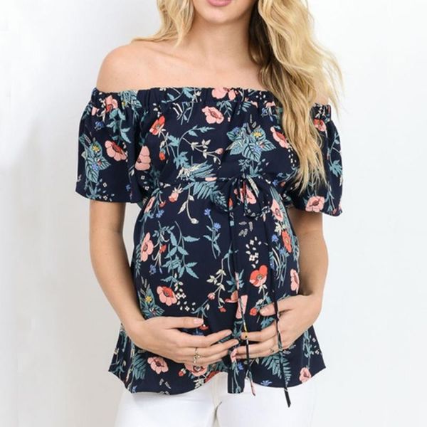 

maternity & tees women's short sleeve breastfeeding off shoulder floral t-shirt clothes pregnancy women word, White