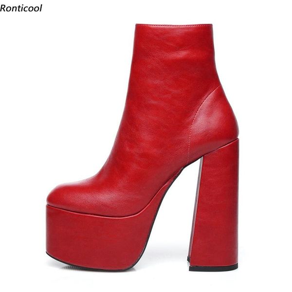 

boots ronticool handmade women platform ankle zipper chunky heels round toe gorgeous 12 colors party shoes size 35-43, Black