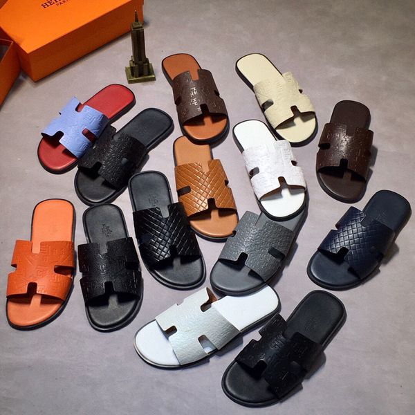 

slipper h-style new style men's aima shoes leather one line beach slippers korean antiskid and deodorant factory men's slipperszly, Black