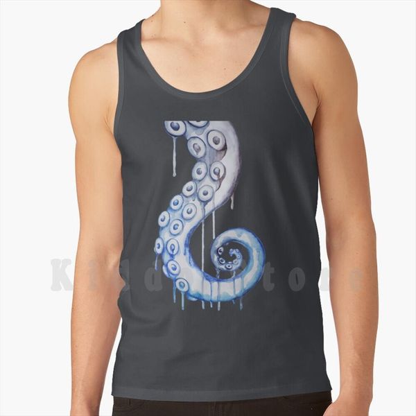

blue spiral tentacle tank vest 100% cotton ocs kraken squid, White;black