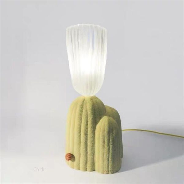 

table lamps nordic creative cactus green white resin clear glass desk light bedroom bedside lamp home decor lighting fixtures
