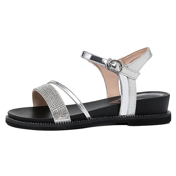 

sandals open-toe flat sandals, buckle women's shoes, platform shoes, Black