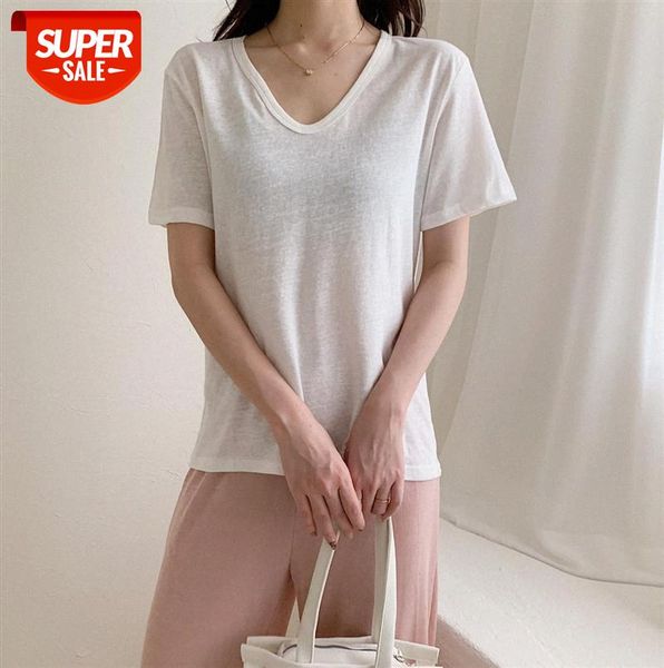

[ou fan] 7173 solid color short-sleeved t-shirt women v-neck thin loose bottoming #5r4h, Black;gray