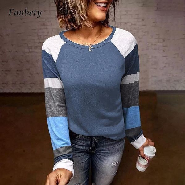 

women's blouses & shirts women 2022 spring fashion block patchwork office lady elegant round neck simple autumn long sleeve pullover, White