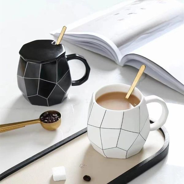 

mugs 450ml european style simple black and white line ceramic mug fashion geometric shape coffee business office