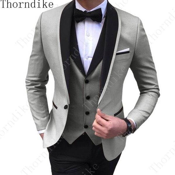(Jaqueta + colete + calça) homens terno de casamento macho blazers fina fatos para homens traje negócios festa formal clássico cinza / azul / roxo x0608