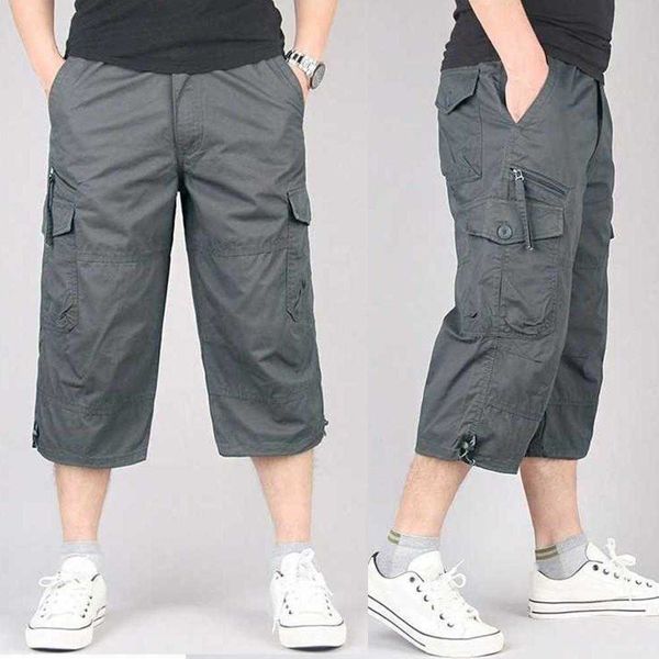 Летние мужские повседневные хлопковые курортные шорты комбинезон длинные длины много карманные горячие бриджи военные штаны капри Мужчины обрезанные брюки X0601