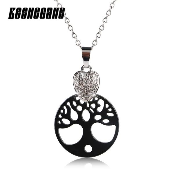 

pendant necklaces hollow round ceramic tree of life necklace classic black white color for women fashion personality party daily jewelry, Silver